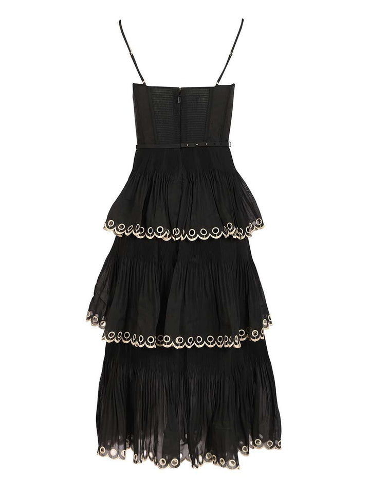 Zimmermann Embroidered Tiered Midi Dress Abiti - Nero | 10f8c784f88b4b50fe60d0066d941ba6bbe75e7d