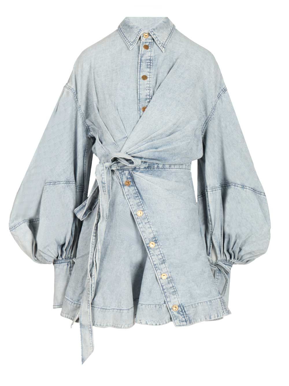 Zimmermann Rebellion Denim Wrap Mini Dress Abiti - Blu | aedda3fbf38e36aa7049158a1869191d469f38f5
