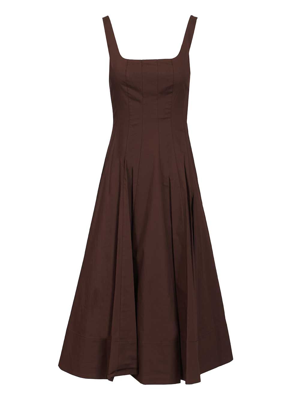 Staud Wells Dress In Cotton Poplin Abiti - Marrone | 9920736041e53ac10c02e4bed2a16a8e5fe00705