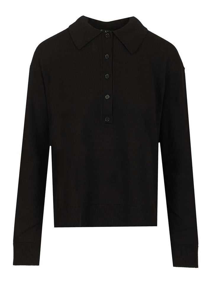 'S Max Mara Frisia Wool Polo Shirt Knitwear - Nero | da02827a670afe1a66d48a7093baac6c845a4639