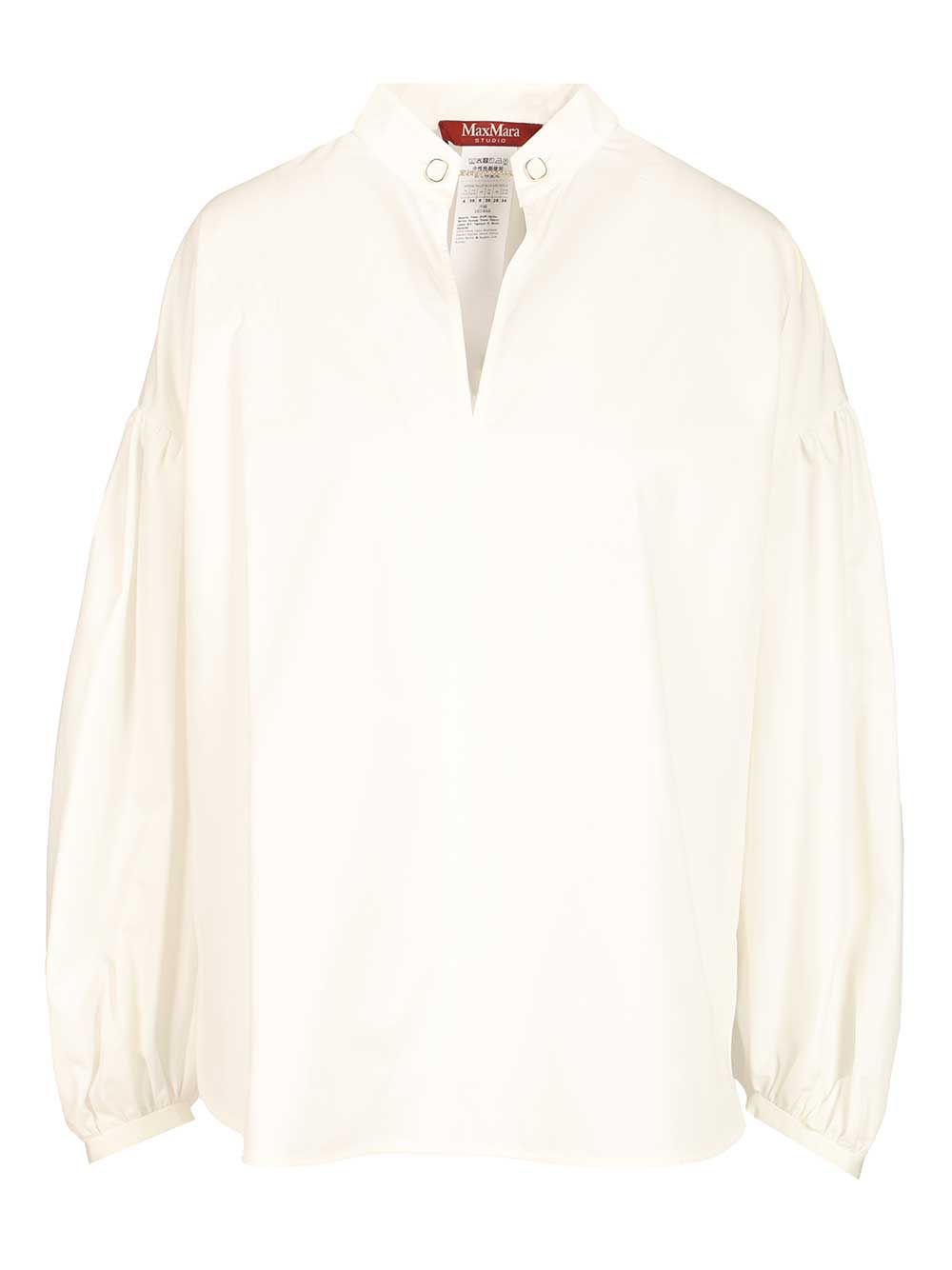Max Mara Studio Cotton Satin Blouse Shirts - Bianco | 4bf60a7feea2f3acebb660f643f0d14714e895f0