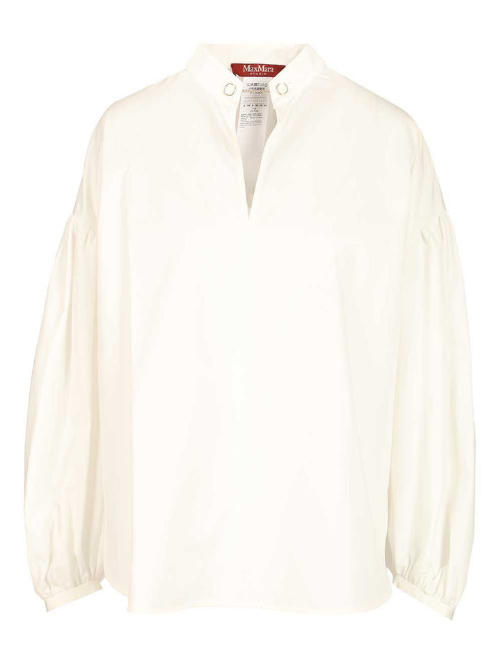 Max Mara Studio Cotton Satin Blouse Shirts - Bianco | 4bf60a7feea2f3acebb660f643f0d14714e895f0