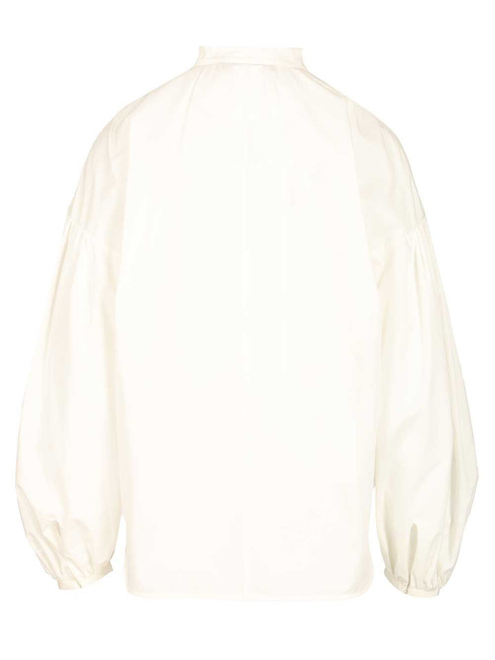 Max Mara Studio Cotton Satin Blouse Shirts - Bianco | 2b21be9f804223ae14276323f1fce0b53e63e35b