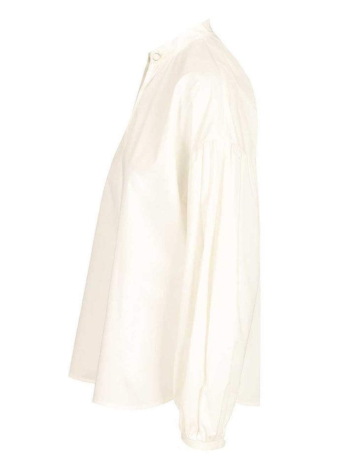 Max Mara Studio Cotton Satin Blouse Shirts - Bianco | cdd41f372c2f2ee4adbfb829217571dbb43c72ab