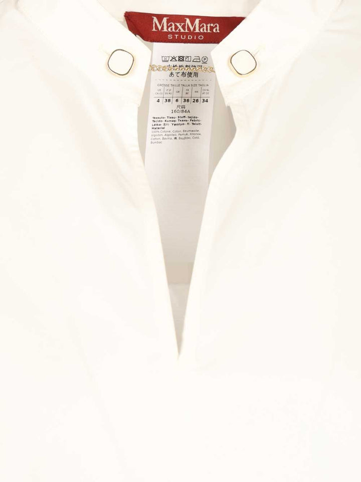 Max Mara Studio Cotton Satin Blouse Shirts - Bianco | c6068acb896dd7ed561085af380a69f1e8514c90