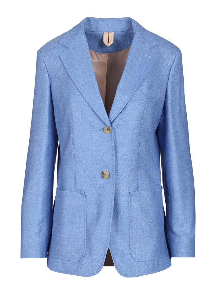 Max Mara Single-Breasted Wool And Silk Canvas Blazer Giacche - Light blue | a3278c4a99bd980fb2cb0b8f9f6e5637a5f81546