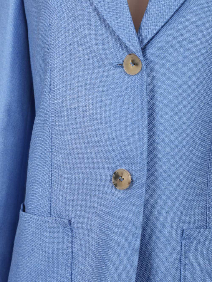 Max Mara Single-Breasted Wool And Silk Canvas Blazer Giacche - Light blue | 9f8ecbe20498c5c0442e9281aa4b5cb4b2ec9a8b