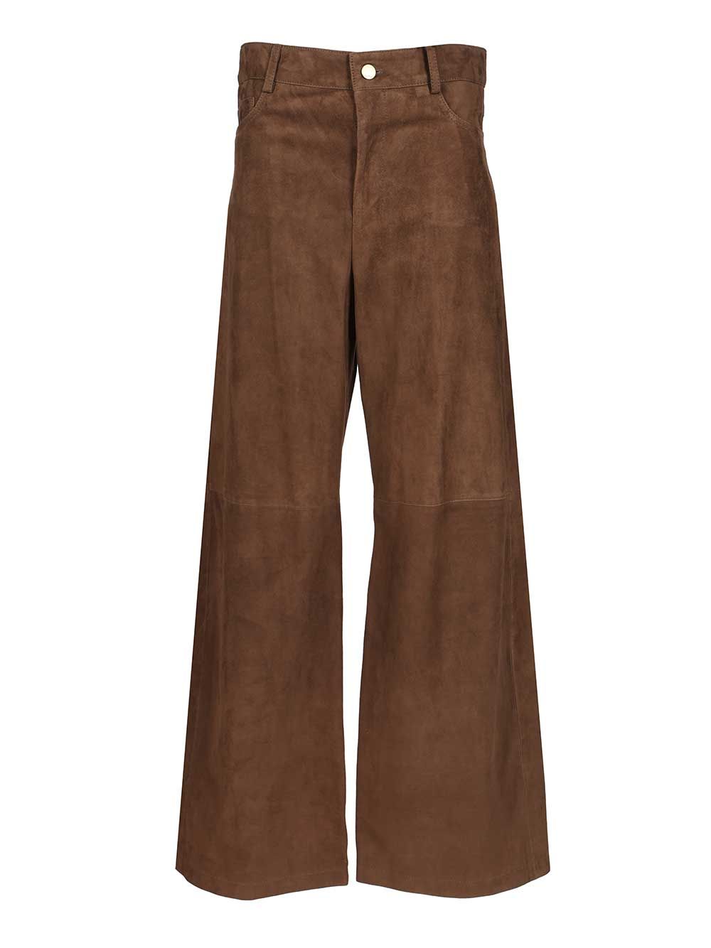'S Max Mara Wide-Leg Suede Trousers - Marrone | c93bc52a506cc72df79c1a50a174e0956dcf599b