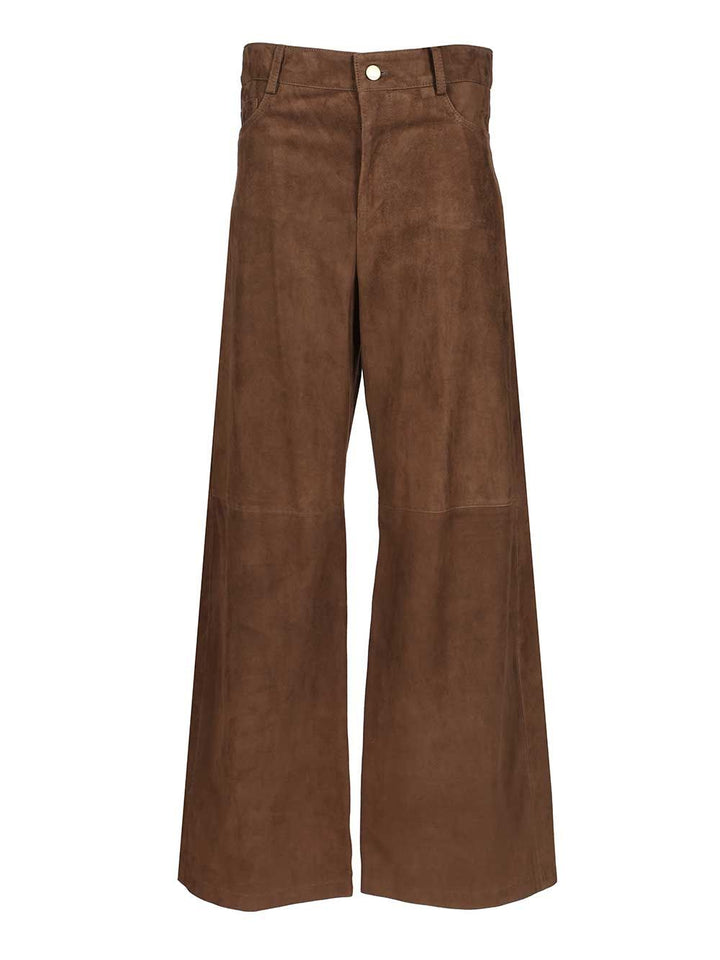 'S Max Mara Wide-Leg Suede Trousers - Marrone | c93bc52a506cc72df79c1a50a174e0956dcf599b