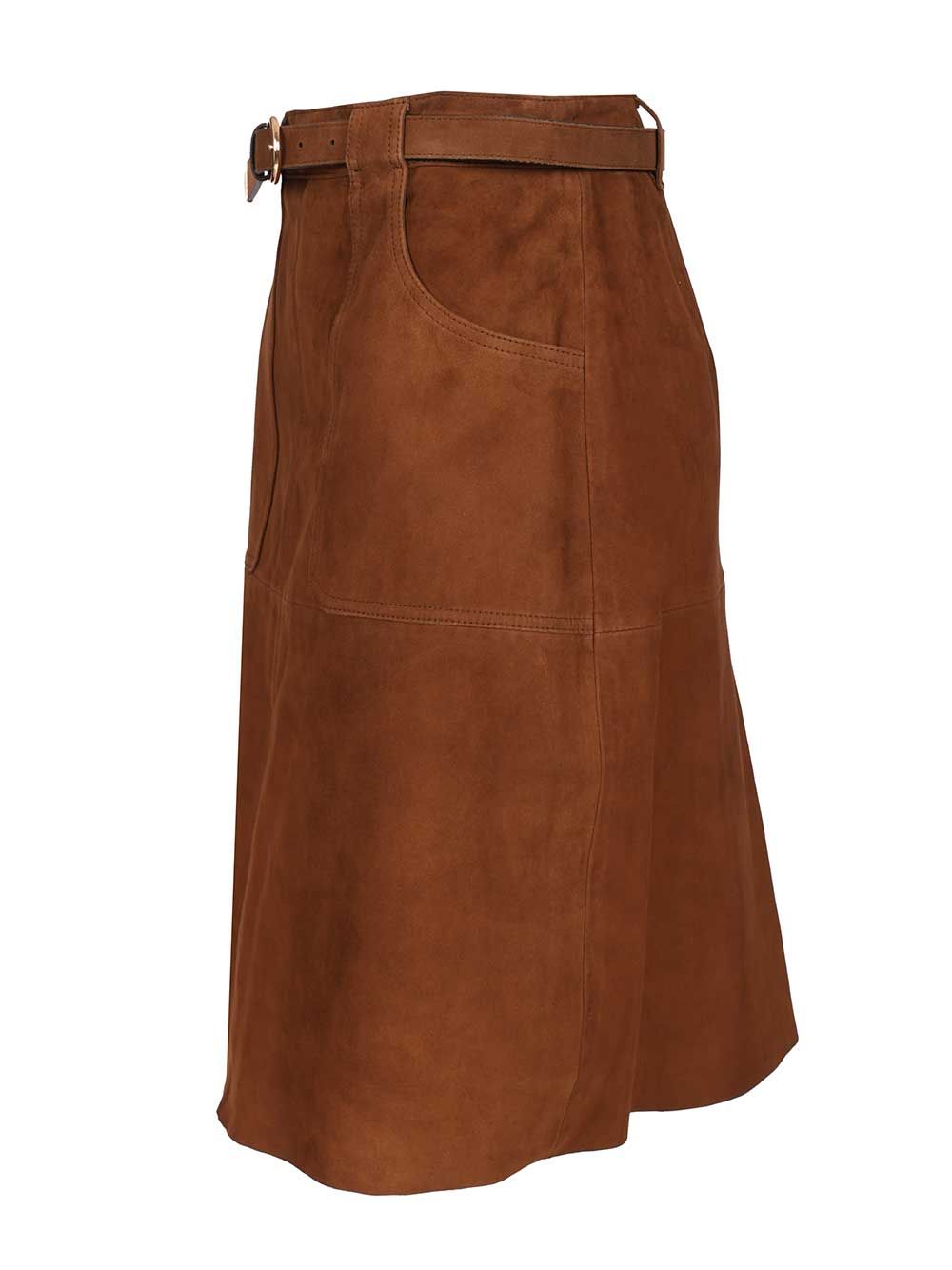 Max Mara Studio Suede Midi Skirt Gonne - Marrone | 03a7e3a8cfbf85862d1d75fc02bb1f22e44142aa