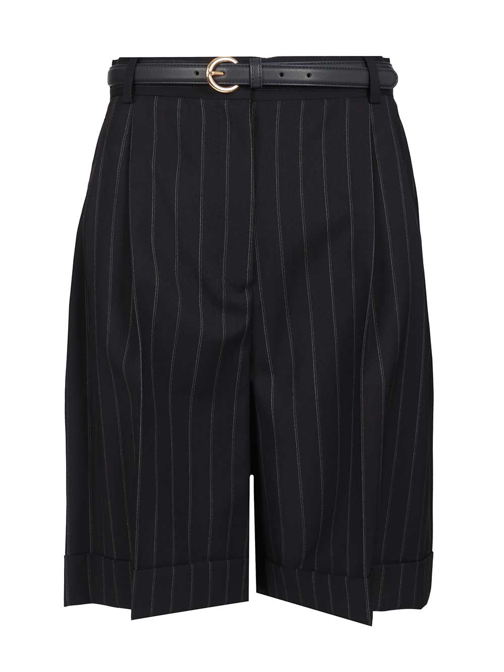 Max Mara Studio Wide Pinstriped Wool Bermuda Trousers - Blu | e858255cec0491697ac20553bf193578843487e3