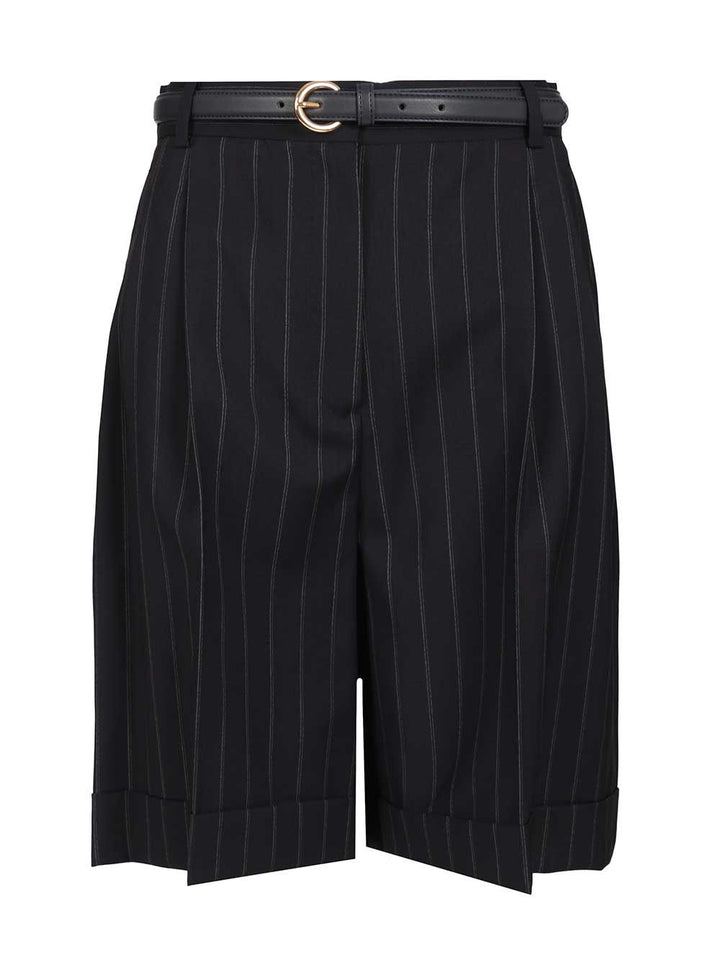 Max Mara Studio Wide Pinstriped Wool Bermuda Trousers - Blu | e858255cec0491697ac20553bf193578843487e3