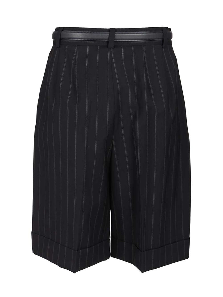 Max Mara Studio Wide Pinstriped Wool Bermuda Trousers - Blu | aee173e41509700c1c009ffda1d14637ba2be5e7
