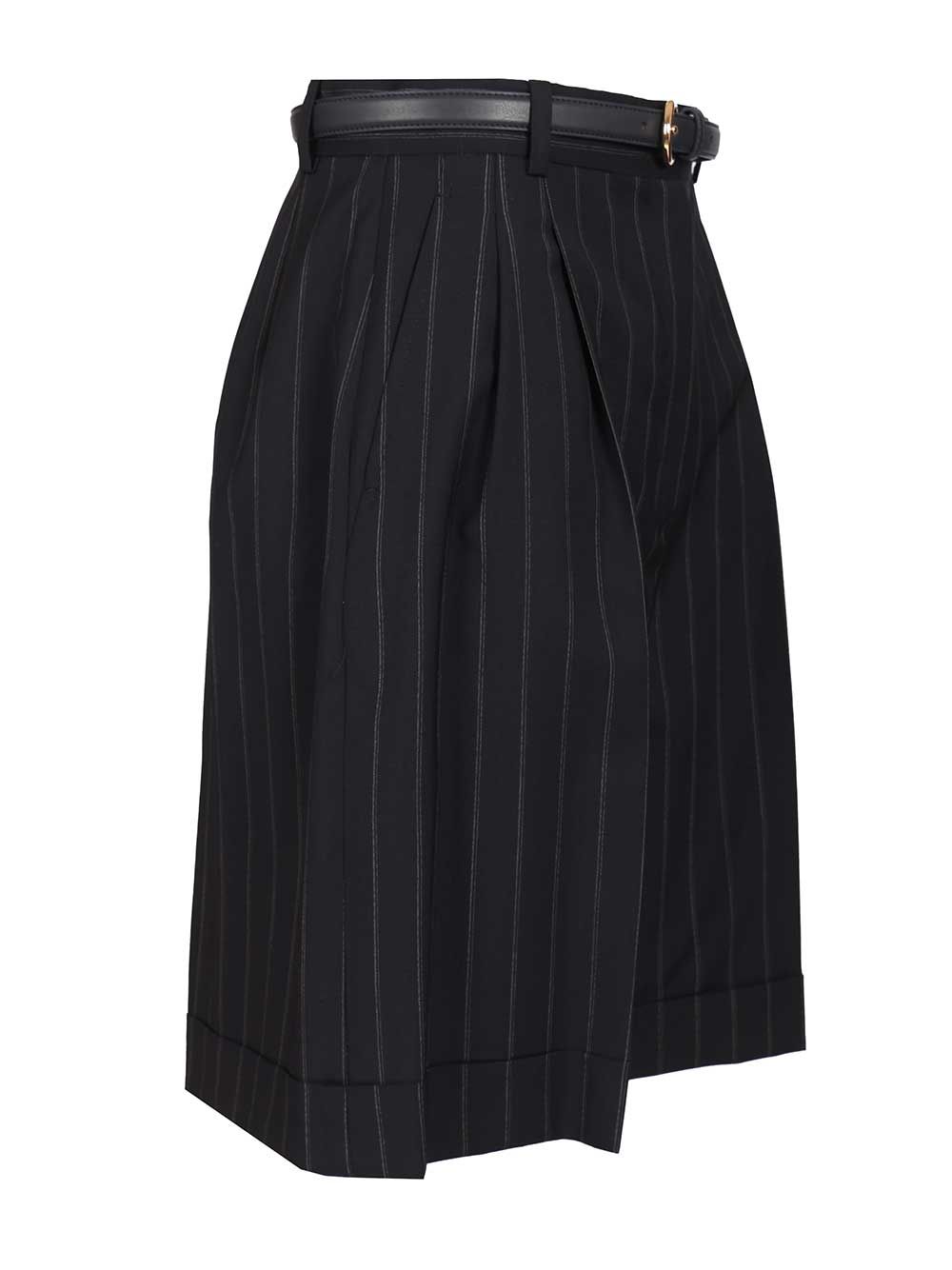 Max Mara Studio Wide Pinstriped Wool Bermuda Trousers - Blu | 253d2ef86e26e56a0bd73cbee5d4f6630525831e