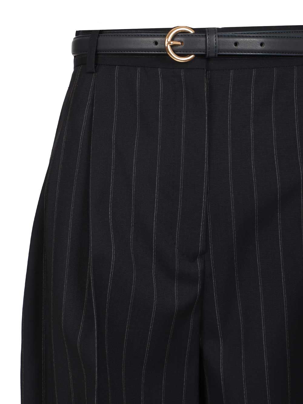 Max Mara Studio Wide Pinstriped Wool Bermuda Trousers - Blu | c27614119133ee6cbe752d57261289205a7789cb