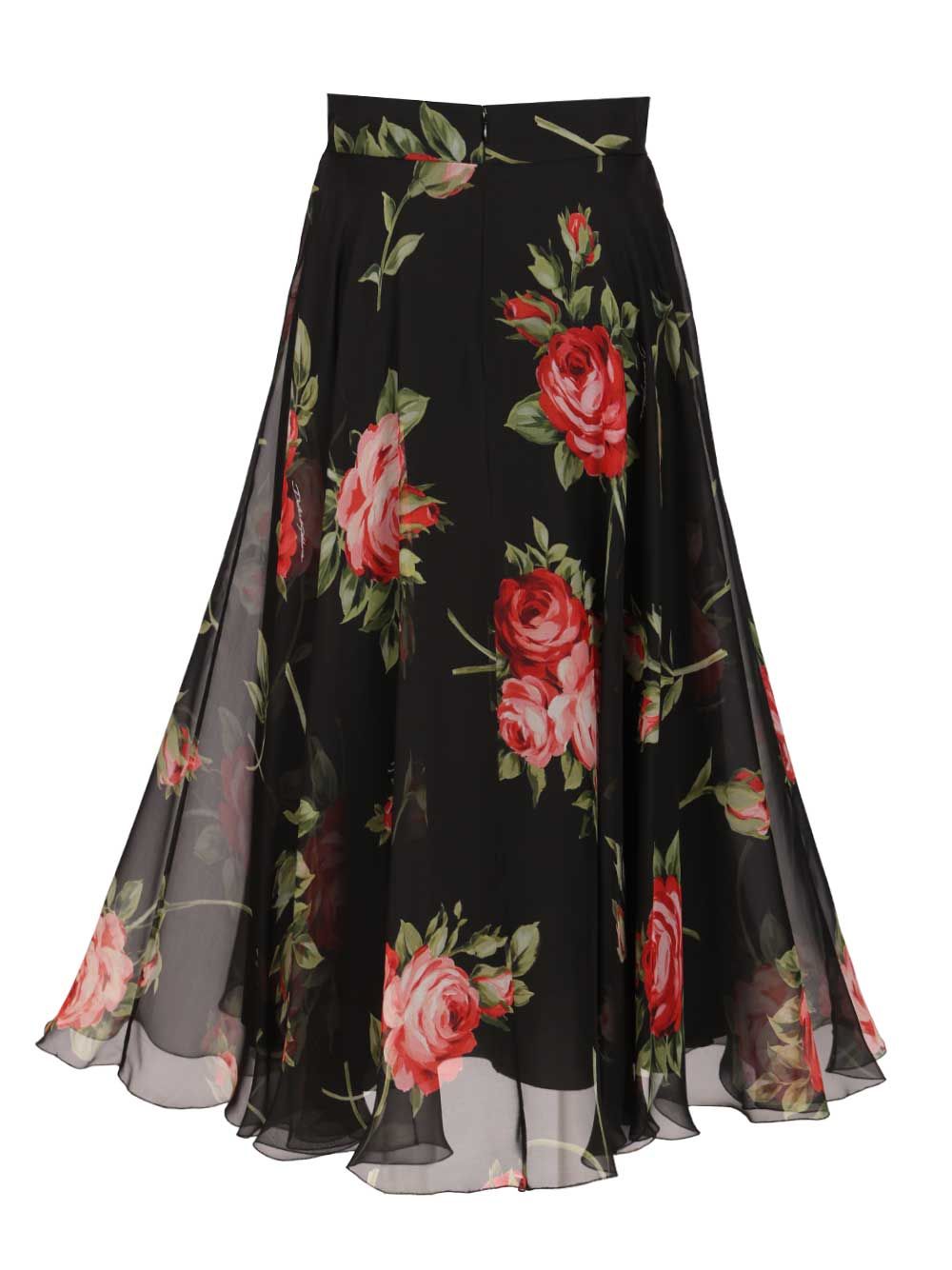 Dolce & Gabbana Chiffon Full Skirt Gonne - Nero | 01d948482ce2b1032f8e57a69e83bb3ca4a7b359