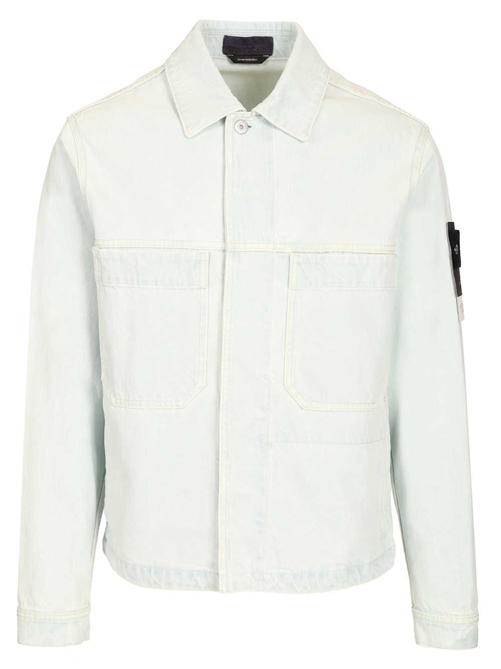 Stone Island Denim Research Coach Jacket In Ultra Bleached Denim Giacche - Light blue | 13404d6d206443ee4f41ab4acaf4879a7b9f2de1