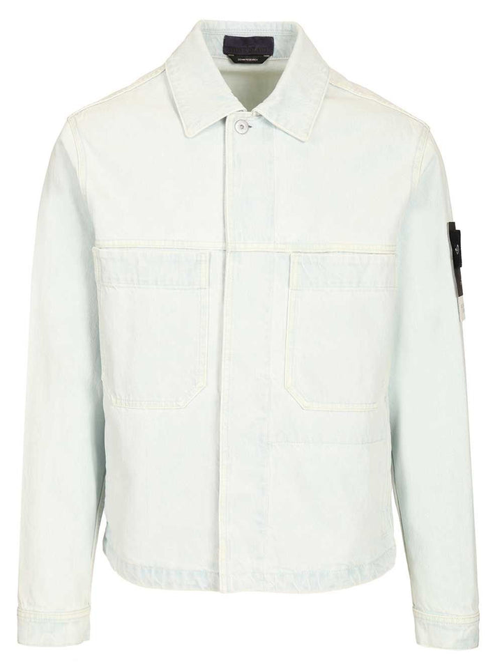 Stone Island Denim Research Coach Jacket In Ultra Bleached Denim Giacche - Light blue | 13404d6d206443ee4f41ab4acaf4879a7b9f2de1
