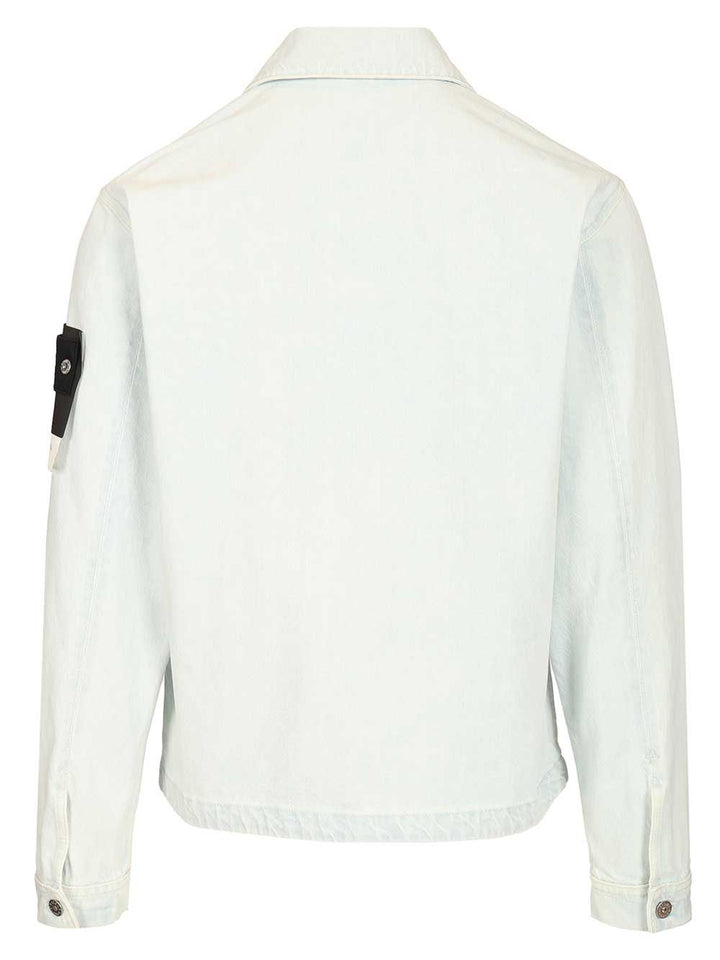 Stone Island Denim Research Coach Jacket In Ultra Bleached Denim Giacche - Light blue | a6e9fa44b693ea5f5476c47afe01ab0e80e7102a
