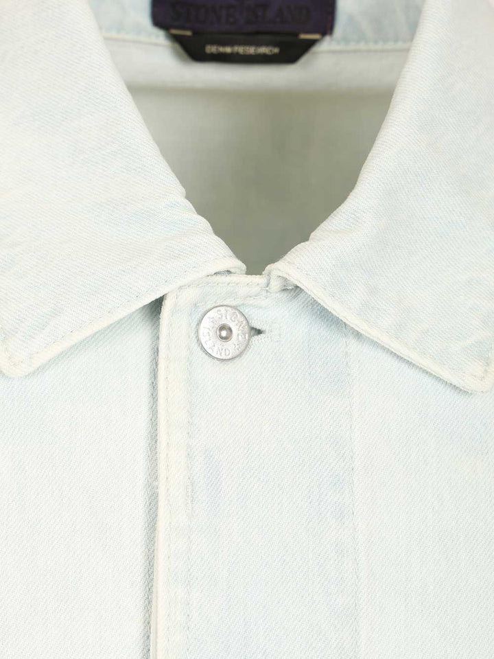 Stone Island Denim Research Coach Jacket In Ultra Bleached Denim Giacche - Light blue | ebe1bd4500235e66efb62b6483d36f2662f6271e