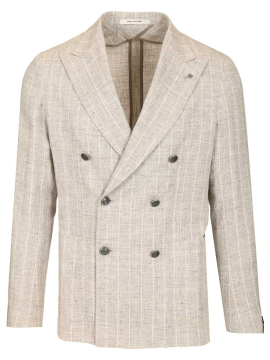Double-Breasted Pinstriped Blazer Jackets Beige
