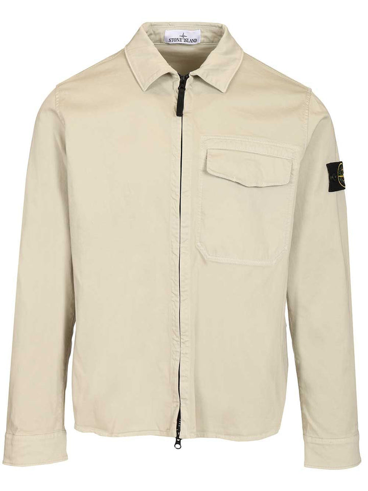 Stone Island Stretch Organic Cotton Satin Overshirt Shirts - Grey | 0adc54106bb2a7580fbba27b5264b53ed3536e9e