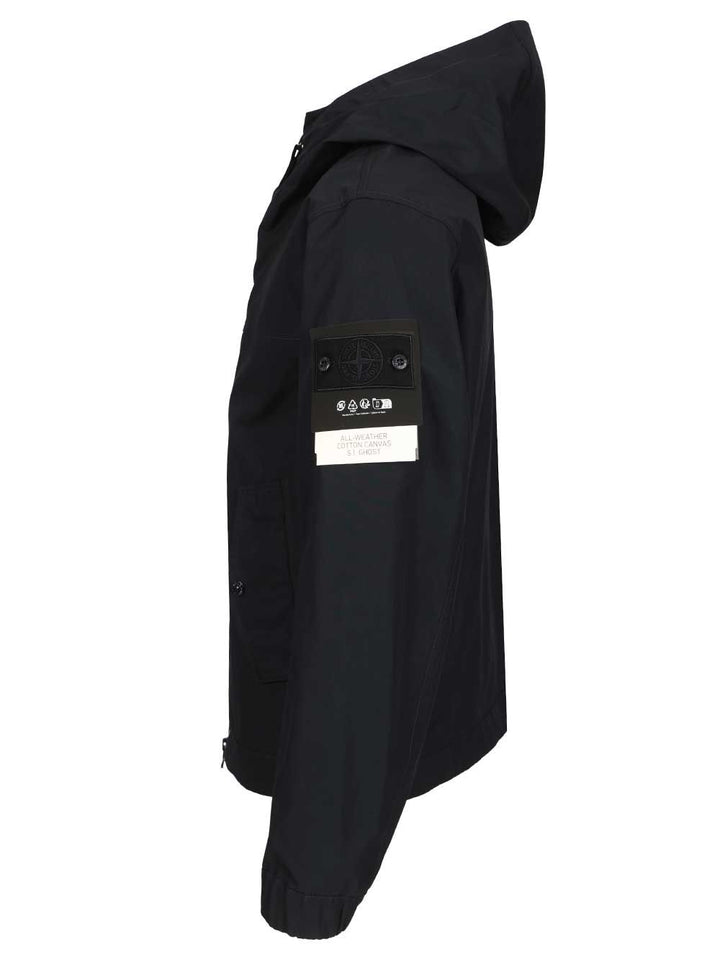 Stone Island Hooded Jacket In Stretch Organic Cotton Twill Giacche - Blu | b986123f91338999fa221be5e7c5014e51a5222a