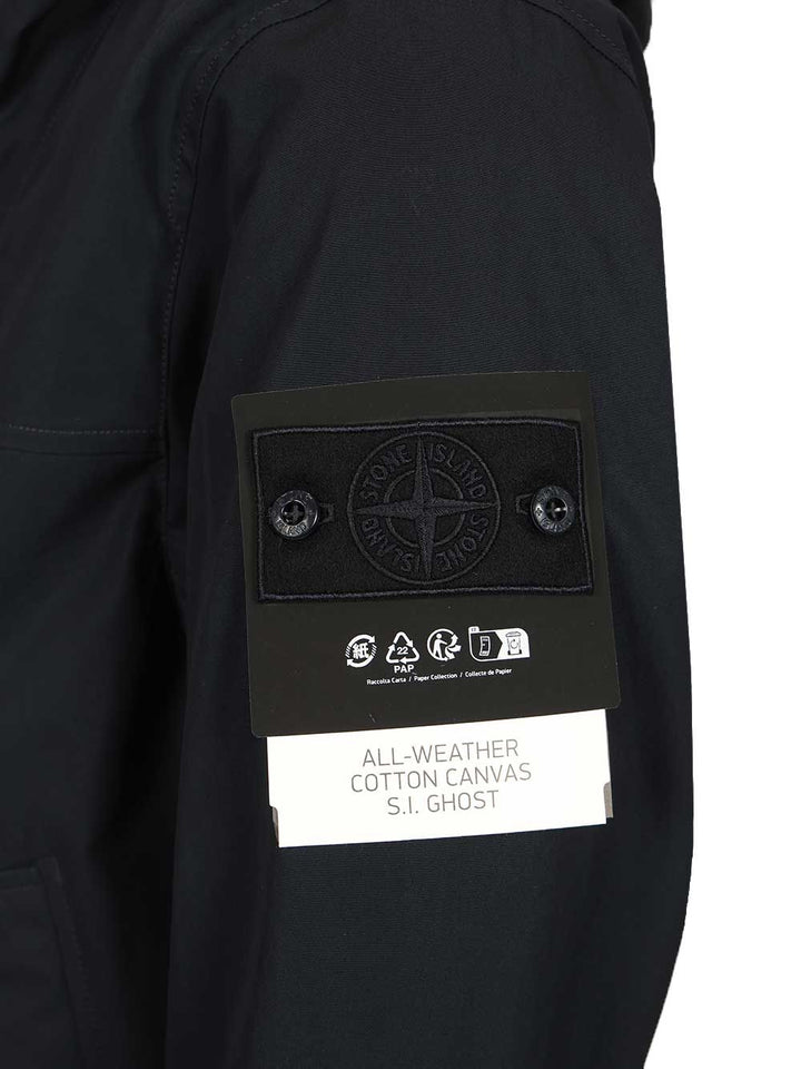 Stone Island Hooded Jacket In Stretch Organic Cotton Twill Giacche - Blu | 5ea9ec1e1c57b5dd8dc26e83fdf66bb7608af76b