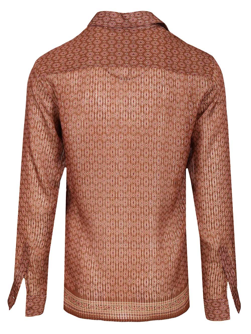 Valentino Garavani Silk Shirt With Geometric Print Shirts - Marrone | 576111d0f9d60eaaf780380b4cb6a16afe731bab