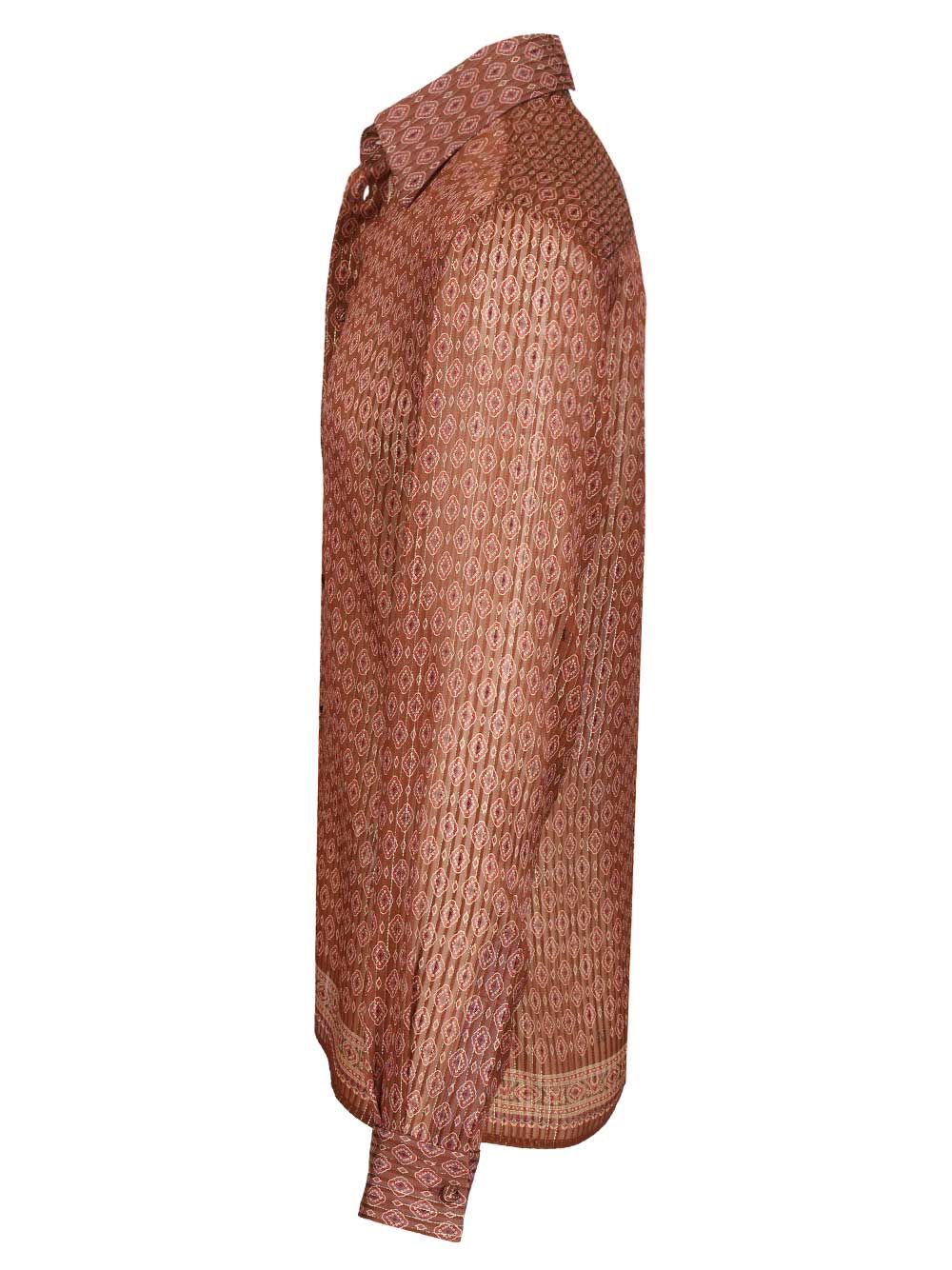 Valentino Garavani Silk Shirt With Geometric Print Shirts - Marrone | 34dbffe0820c61c2bc997ddab9df2c4ba856adfe