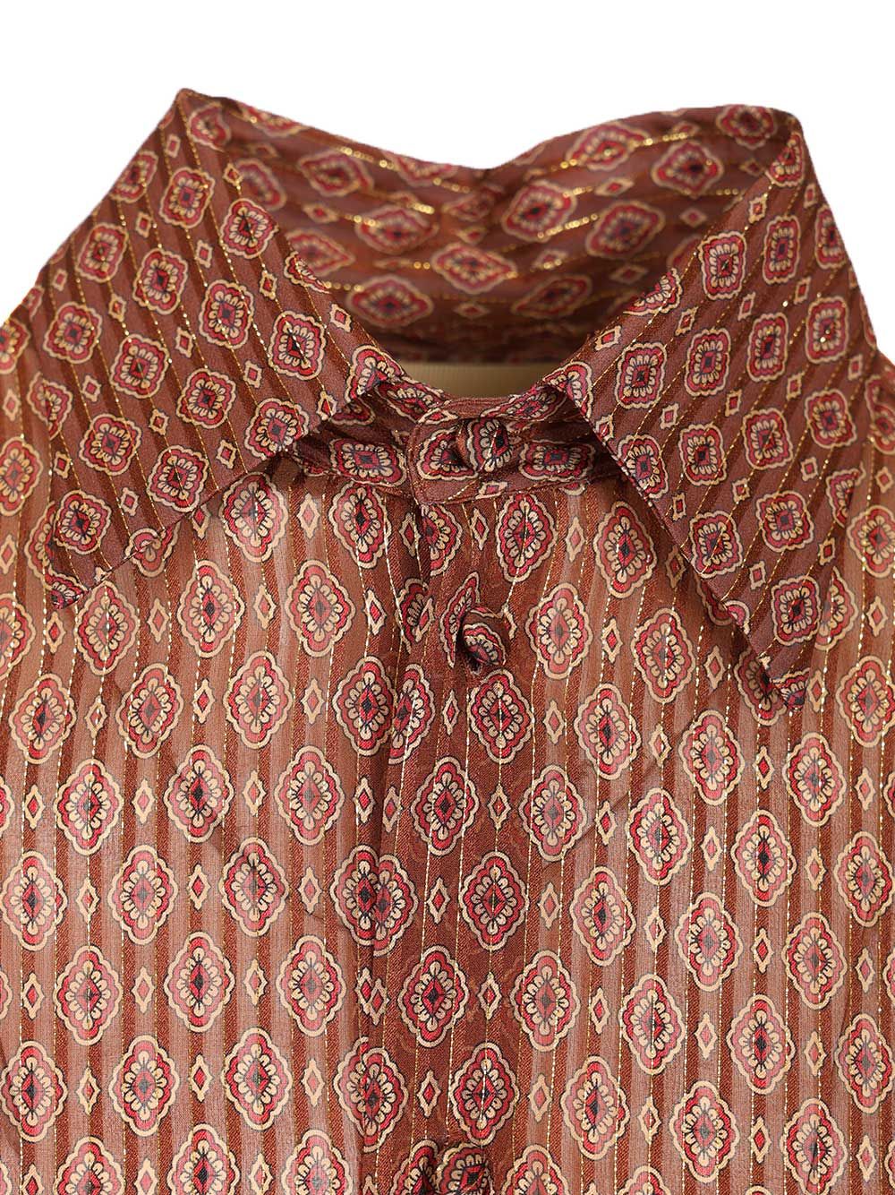 Valentino Garavani Silk Shirt With Geometric Print Shirts - Marrone | e314d8156dd9a6cfbf2a6d456e35e511c91fbcf4