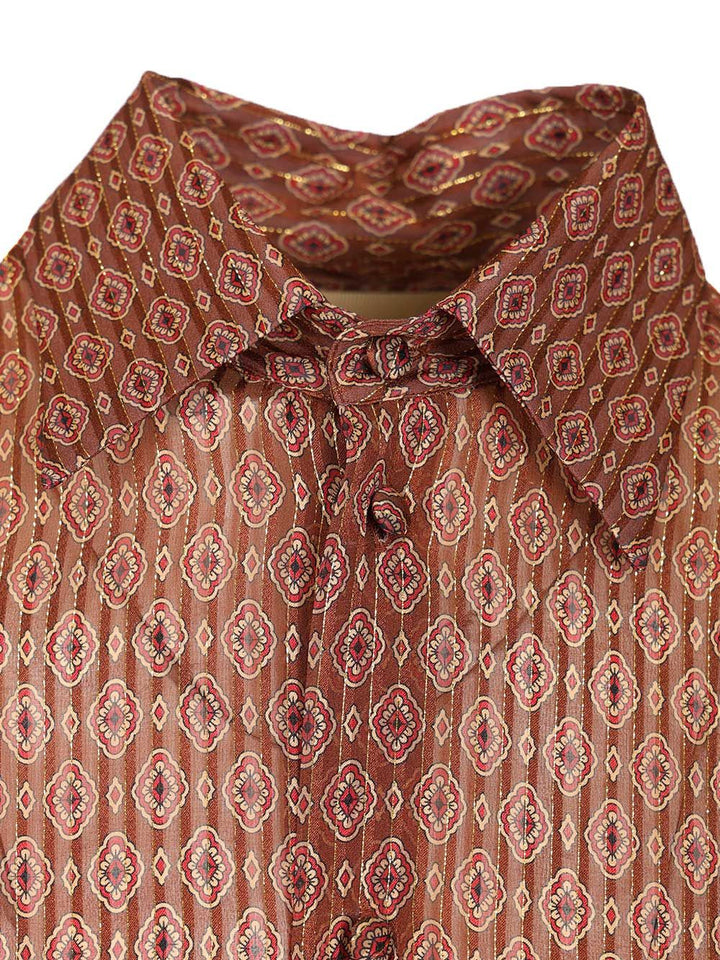 Valentino Garavani Silk Shirt With Geometric Print Shirts - Marrone | e314d8156dd9a6cfbf2a6d456e35e511c91fbcf4