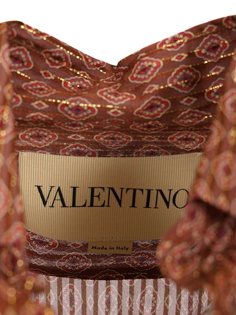 Valentino Garavani Silk Shirt With Geometric Print Shirts - Marrone | 01688d63c94da3a46443ede779e6e162fce80add