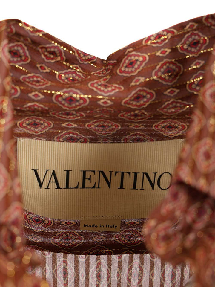 Valentino Garavani Silk Shirt With Geometric Print Shirts - Marrone | 01688d63c94da3a46443ede779e6e162fce80add
