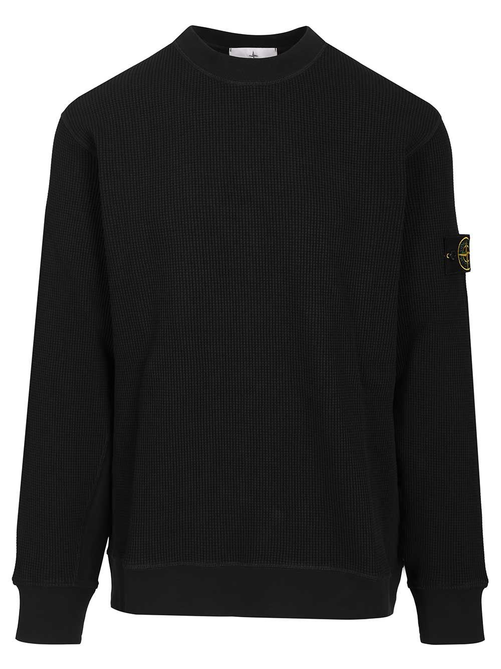 Stone Island Crewneck Sweatshirt In Waffle-Knit Organic Cotton Sweatshirts - Blu | 5a5e4f1659a7dc389130afd7b7c5f83fabe504aa