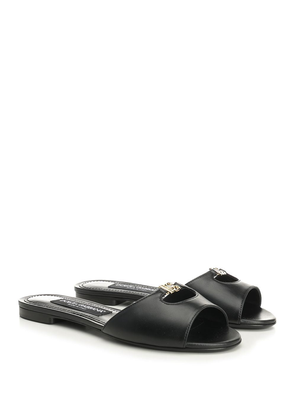 Dolce & Gabbana Leather Slides Sandali - Nero | 7adfd22efde4935da23410403832dbfec9b39d88