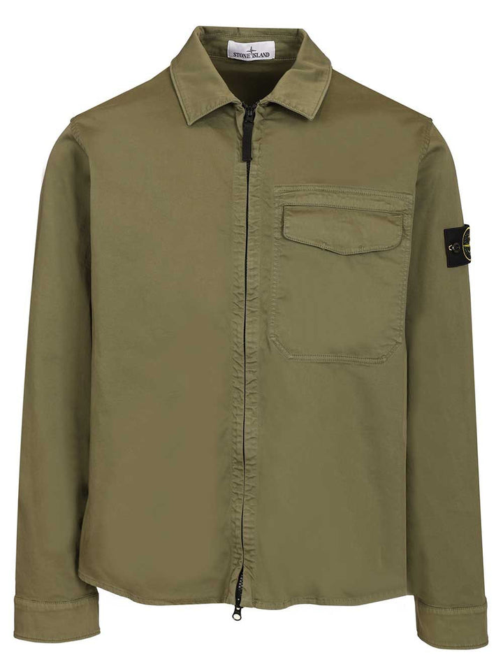 Stone Island Stretch Organic Cotton Satin Overshirt Shirts - Verde | f55523cd68c2e455dc365dc6673083bc2dc8e140