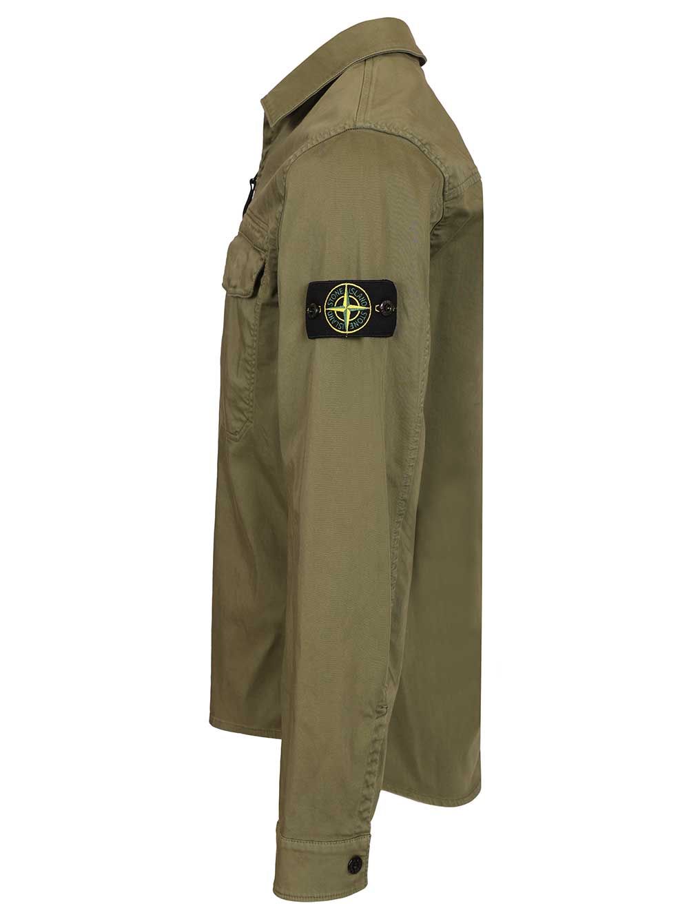 Stone Island Stretch Organic Cotton Satin Overshirt Shirts - Verde | 670230524dfd4856be3fb486ad77ca625142bd2a