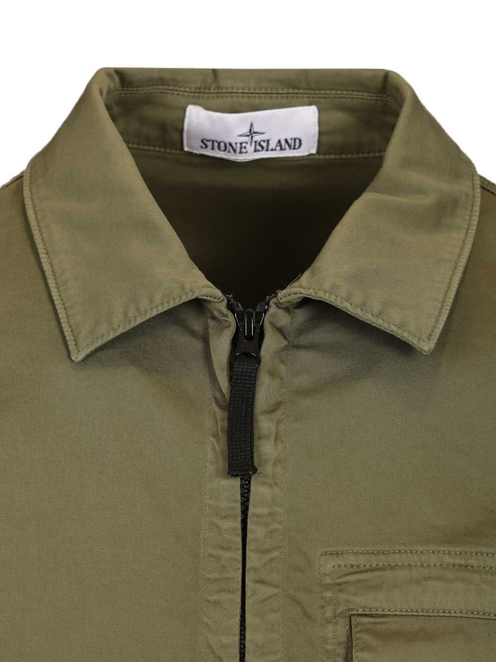 Stone Island Stretch Organic Cotton Satin Overshirt Shirts - Verde | 0a70b8143a0c96cd2a07518acd5d468696df28c2