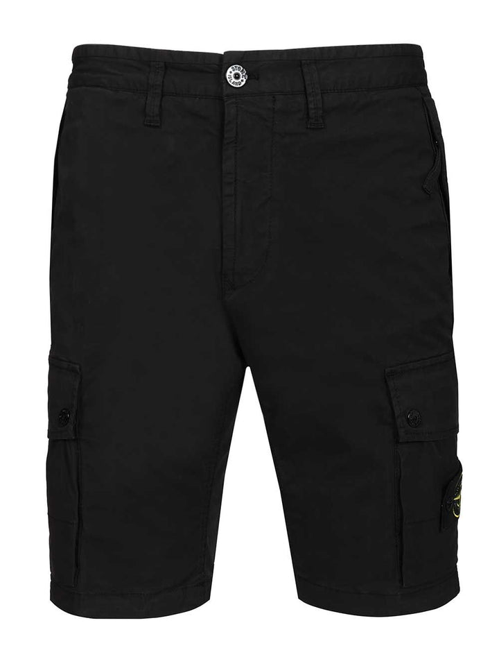 Stone Island Cargo Bermuda Shorts In Stretch Organic Cotton Twill Trousers - Nero | 94e6d851cfd464b9028d30d2502df159fe13713f