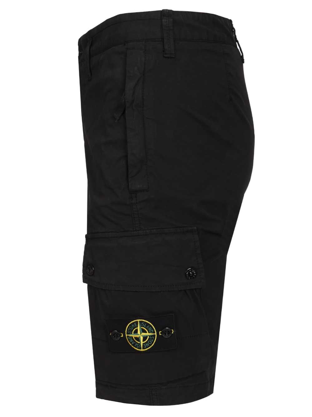 Stone Island Cargo Bermuda Shorts In Stretch Organic Cotton Twill Trousers - Nero | 4f47e596508c9561eccabb46065599366ed9bc65