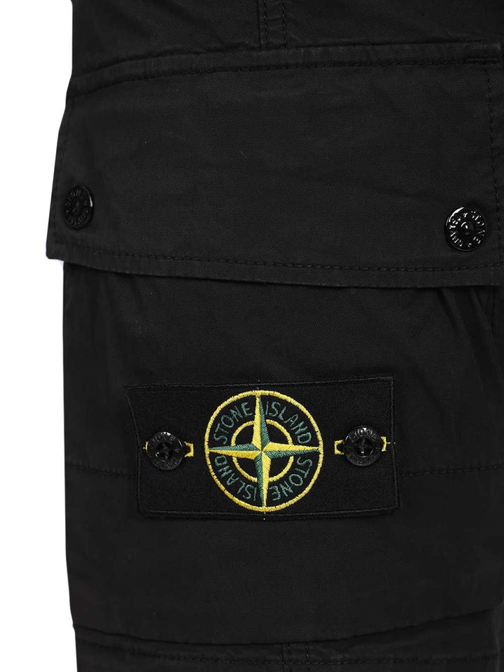Stone Island Cargo Bermuda Shorts In Stretch Organic Cotton Twill Trousers - Nero | 587f1eae44b26065689a104cbc53fb62b16ecfb2