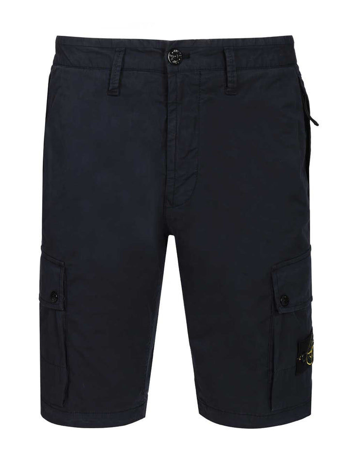 Stone Island Cargo Bermuda Shorts In Stretch Organic Cotton Twill Trousers - Blu | f23cd43a6813d44fa4ae9a41ef66033d7b2872fb