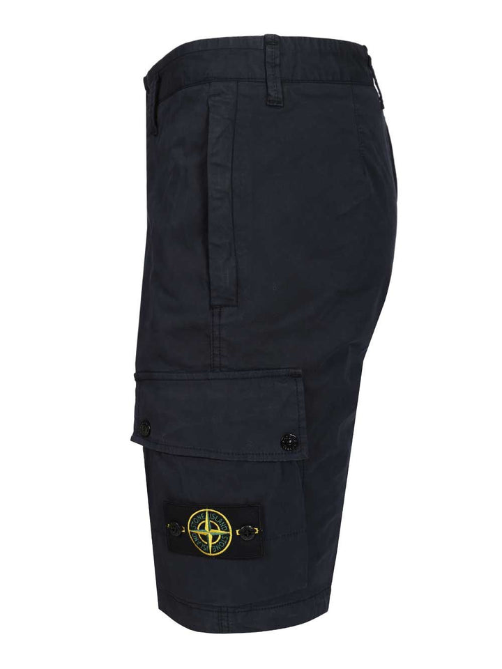 Stone Island Cargo Bermuda Shorts In Stretch Organic Cotton Twill Trousers - Blu | 407a70b7894bf9524def0f5037bbaf154973c685