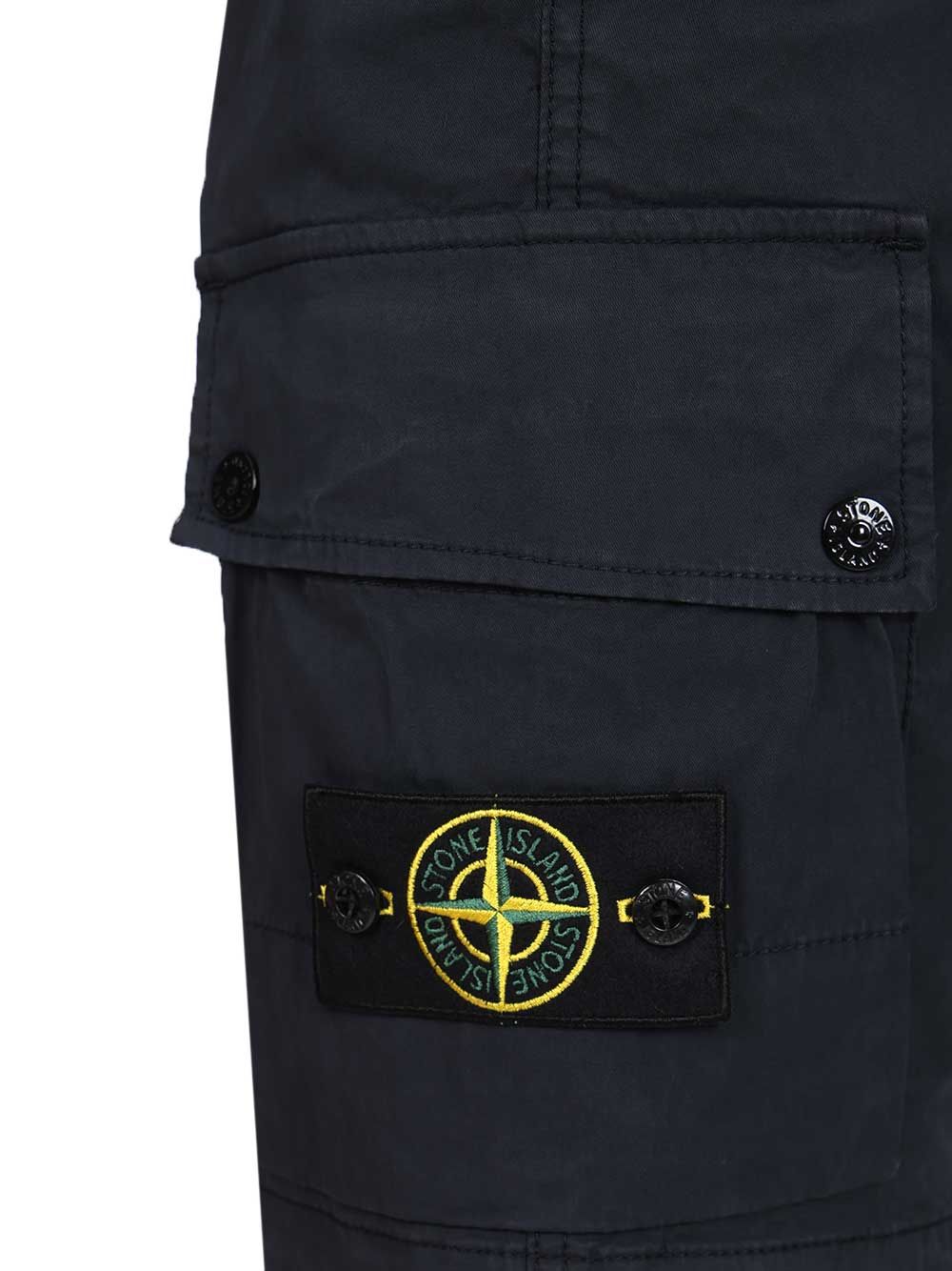 Stone Island Cargo Bermuda Shorts In Stretch Organic Cotton Twill Trousers - Blu | 5a93515e0ad6670ab079b3e8e646b4c4c7a1f000