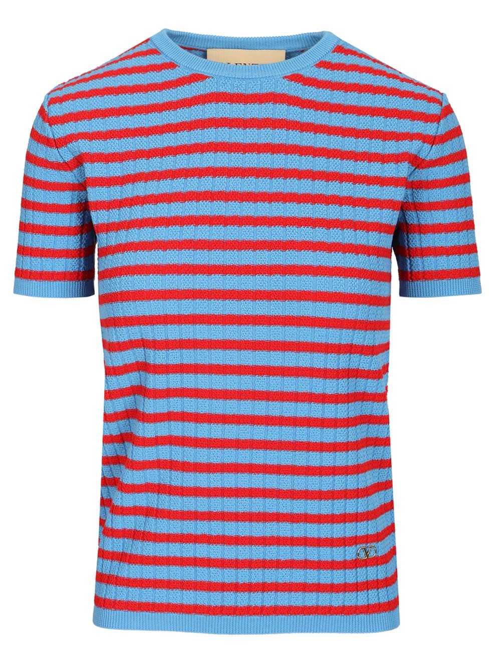 Valentino Garavani Ribbed And Striped Cotton T-Shirt - Blu | ef7572c5182f32df56d205d70782c26109f9f5cb