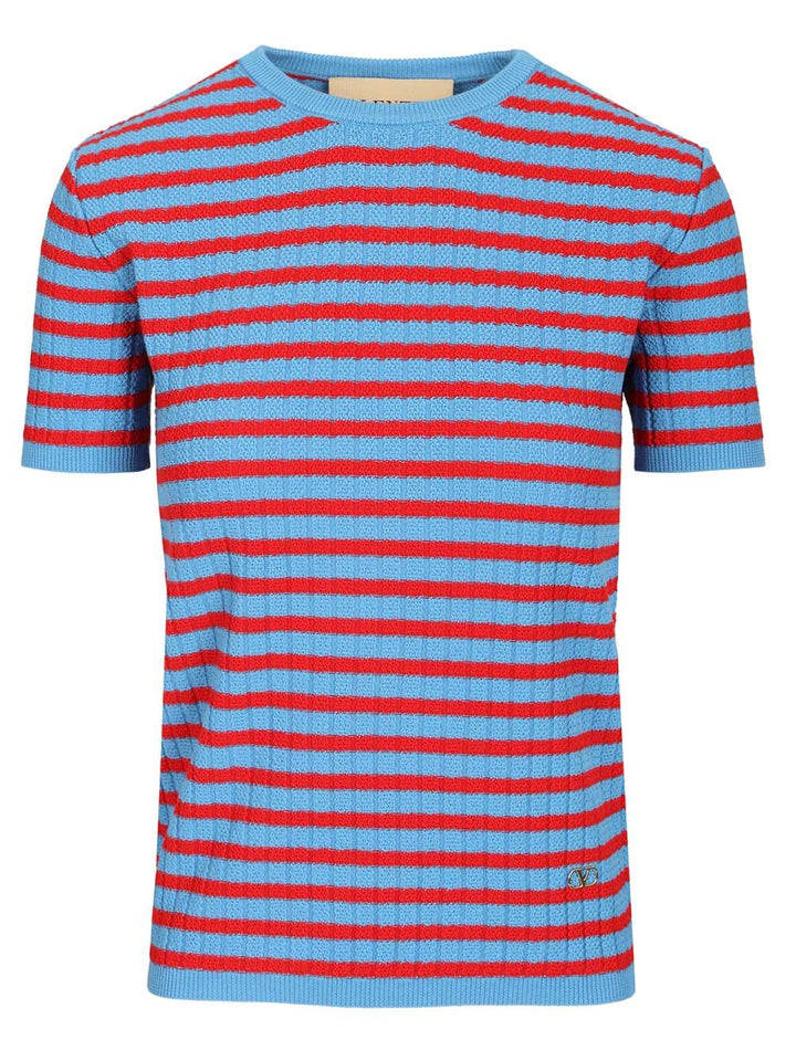 Valentino Garavani Ribbed And Striped Cotton T-Shirt - Blu | ef7572c5182f32df56d205d70782c26109f9f5cb