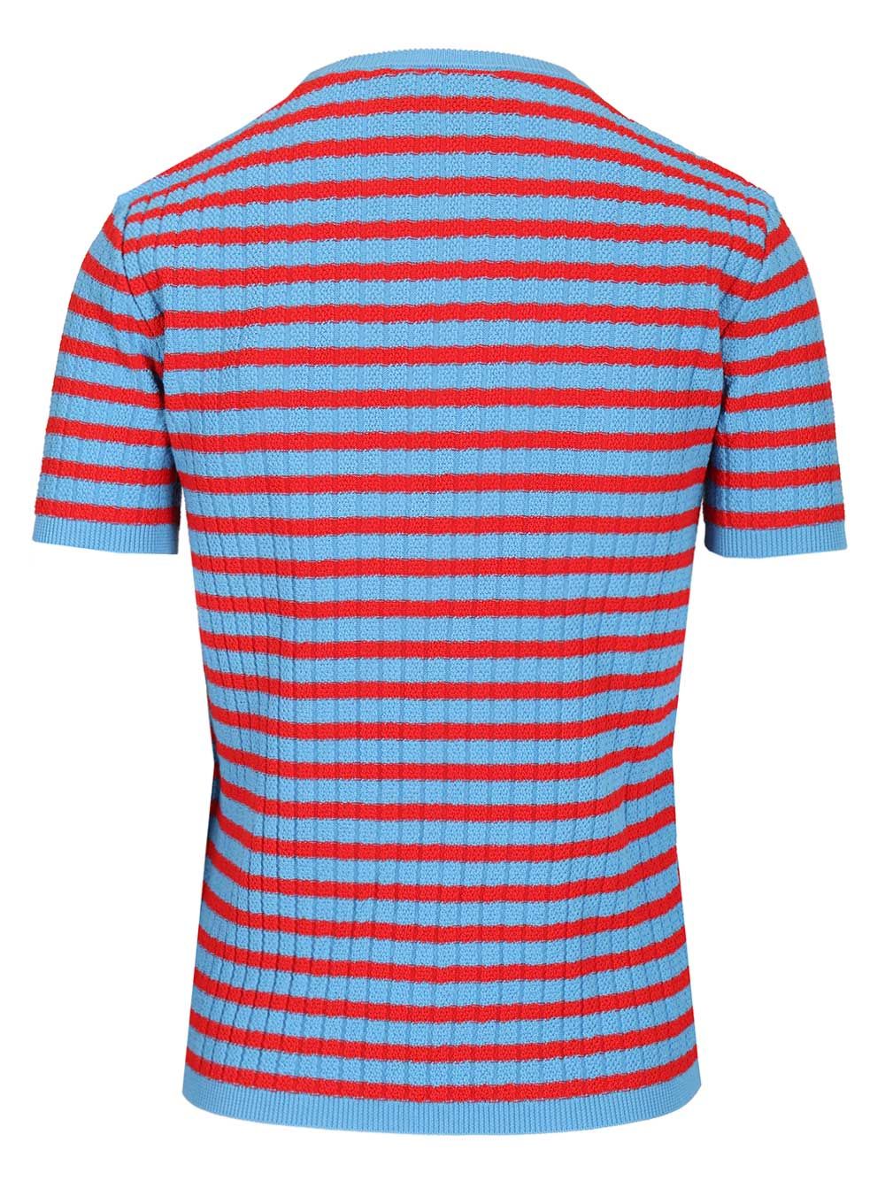 Valentino Garavani Ribbed And Striped Cotton T-Shirt - Blu | cc2e30e93c0d1a28a37c9871c6c40799d3fc4a63