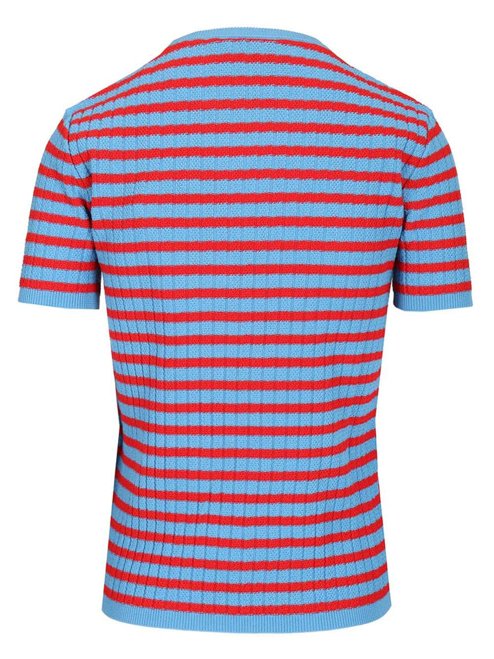 Valentino Garavani Ribbed And Striped Cotton T-Shirt - Blu | cc2e30e93c0d1a28a37c9871c6c40799d3fc4a63