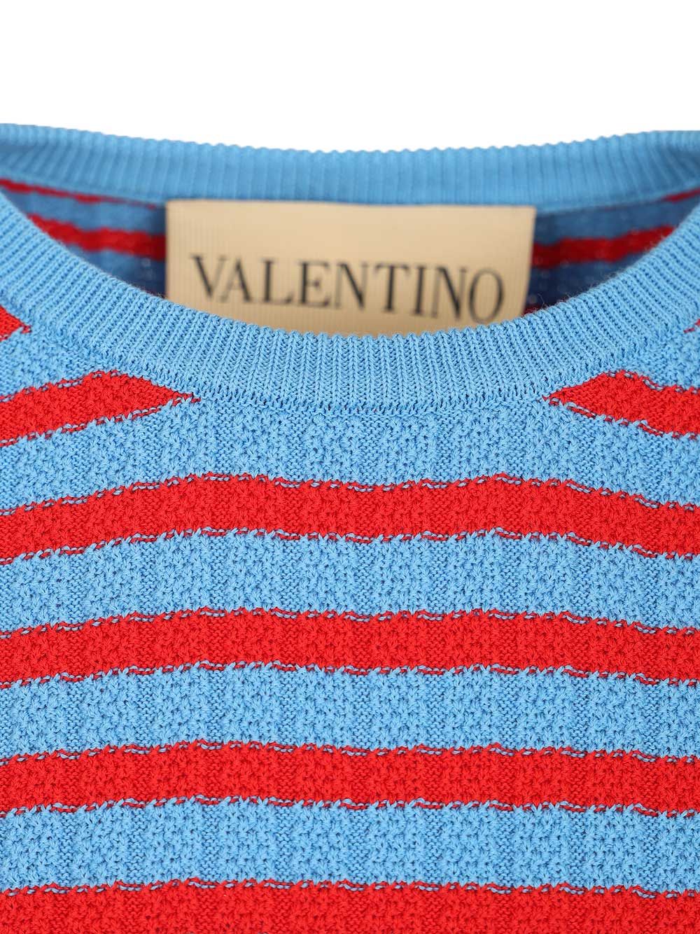 Valentino Garavani Ribbed And Striped Cotton T-Shirt - Blu | 3862050f385c3f5cdb7da07627a480c8fd241a73